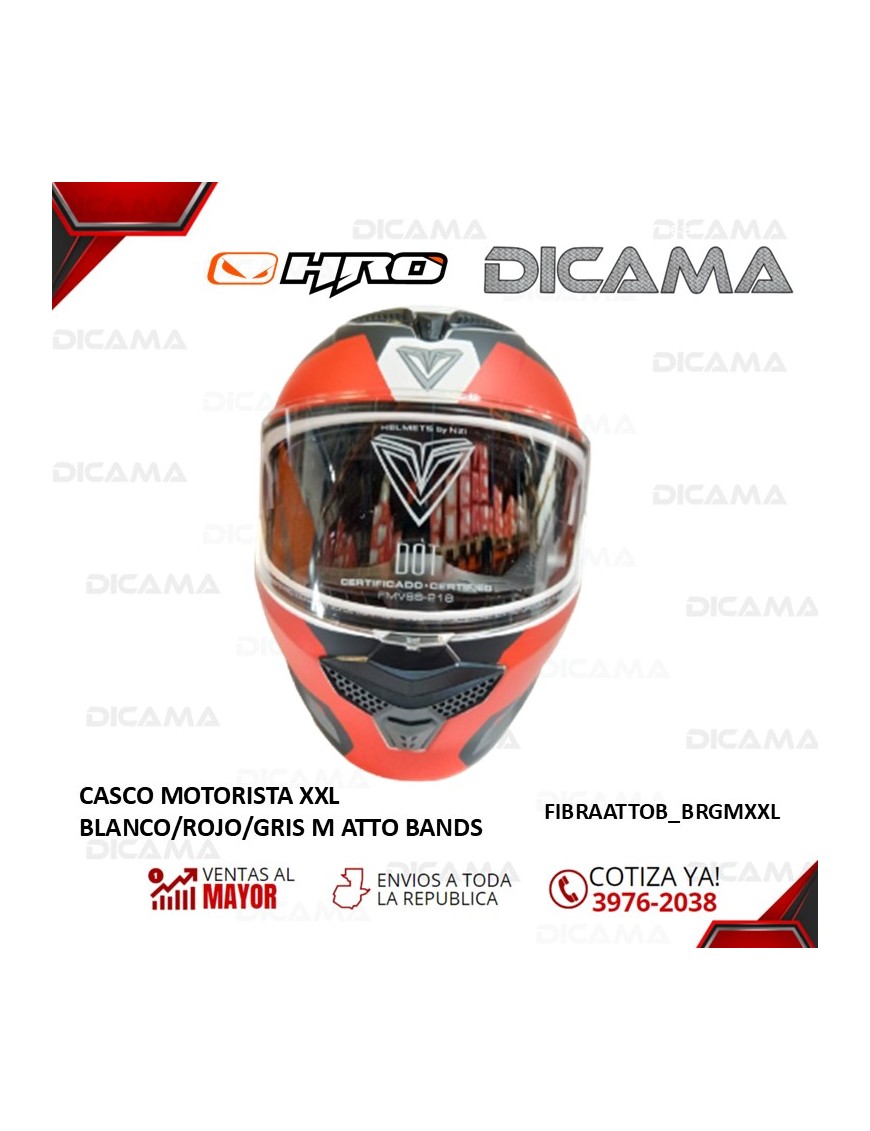 CASCO MOTORISTA XXL BLANCO/ROJO/GRIS M ATTO BANDS FIBRA TERA FIBRAATTOB_BRGMXXL