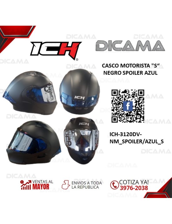 CASCO MOTORISTA S NEGRO SPOILER AZUL ICH ICH-3120DV-NM_SPOILER/AZUL_S
