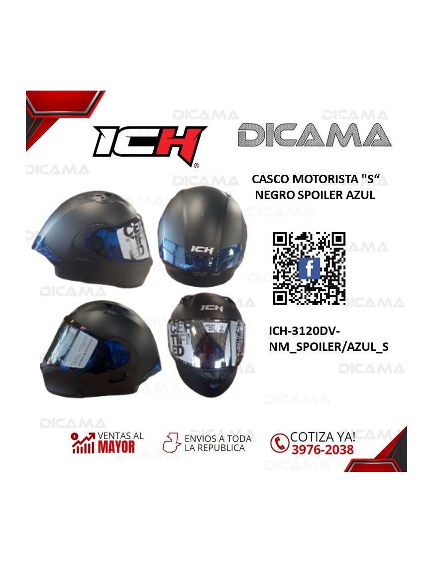 CASCO MOTORISTA S NEGRO SPOILER AZUL ICH ICH-3120DV-NM_SPOILER/AZUL_S