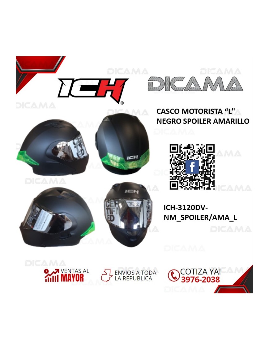 CASCO MOTORISTA L NEGRO SPOILER AMARILLO ICH ICH-3120DV-NM_SPOILER/AMA_L