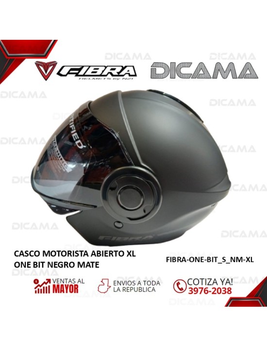CASCO MOTORISTA ABIERTO XL ONE BIT NEGRO MATE FIBRA FIBRA-ONE-BIT_S_NM-XL