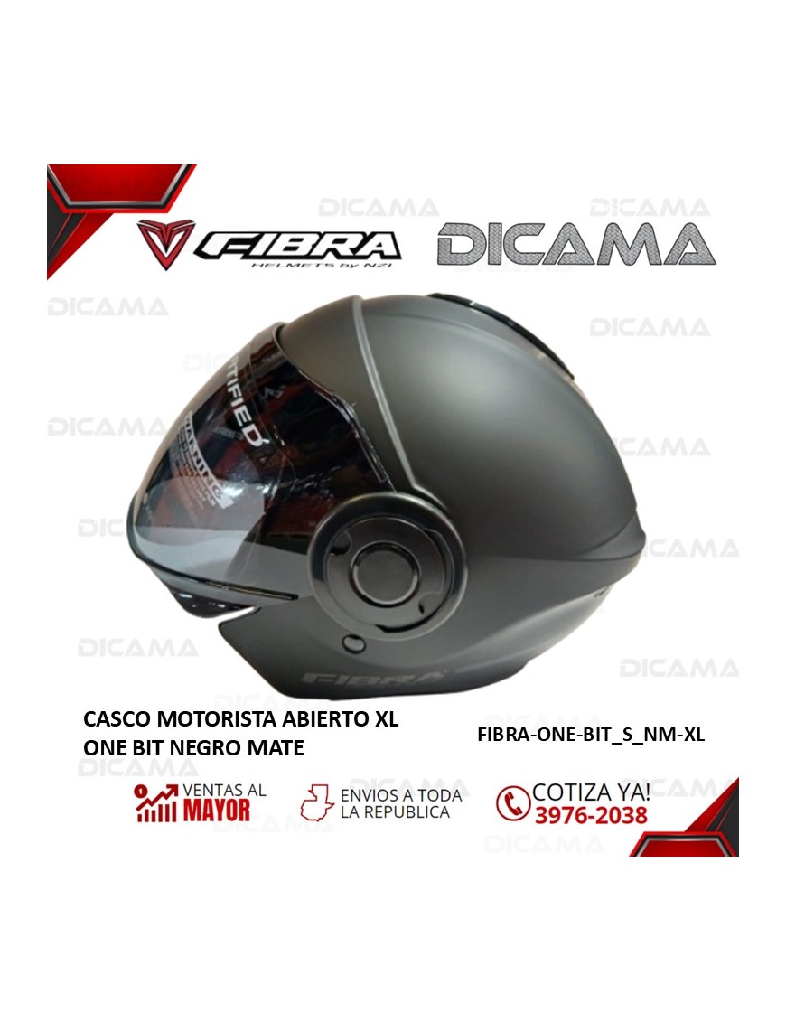 CASCO MOTORISTA ABIERTO XL ONE BIT NEGRO MATE FIBRA FIBRA-ONE-BIT_S_NM-XL