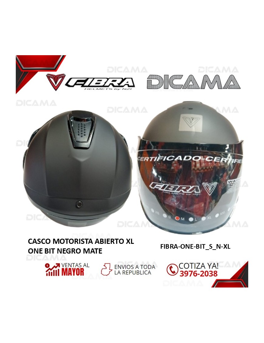 CASCO MOTORISTA ABIERTO XL ONE BIT NEGRO MATE FIBRA FIBRA-ONE-BIT_S_NM-XL