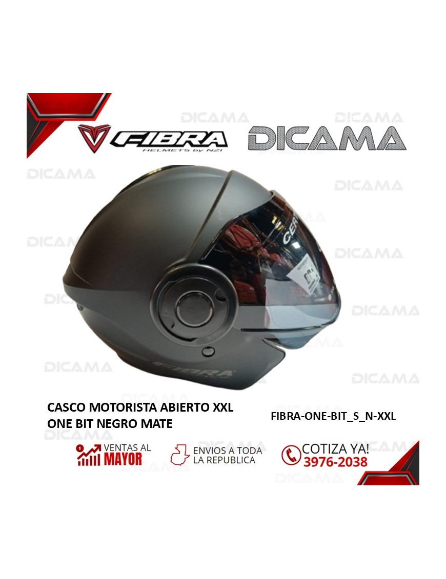 CASCO MOTORISTA ABIERTO XXL ONE BIT NEGRO MATE FIBRA FIBRA-ONE-BIT_S_NM-XXL