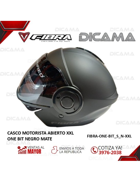 CASCO MOTORISTA ABIERTO XXL ONE BIT NEGRO MATE FIBRA FIBRA-ONE-BIT_S_NM-XXL