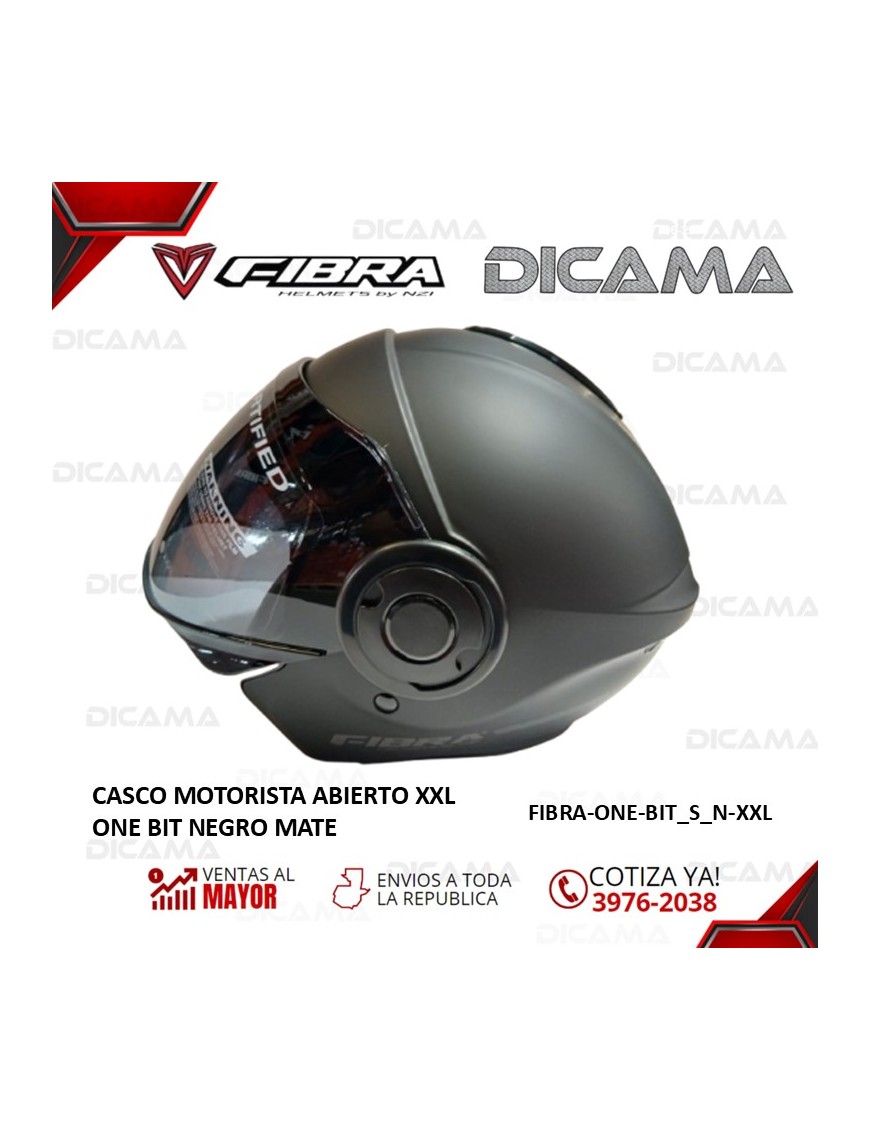 CASCO MOTORISTA ABIERTO XXL ONE BIT NEGRO MATE FIBRA FIBRA-ONE-BIT_S_NM-XXL