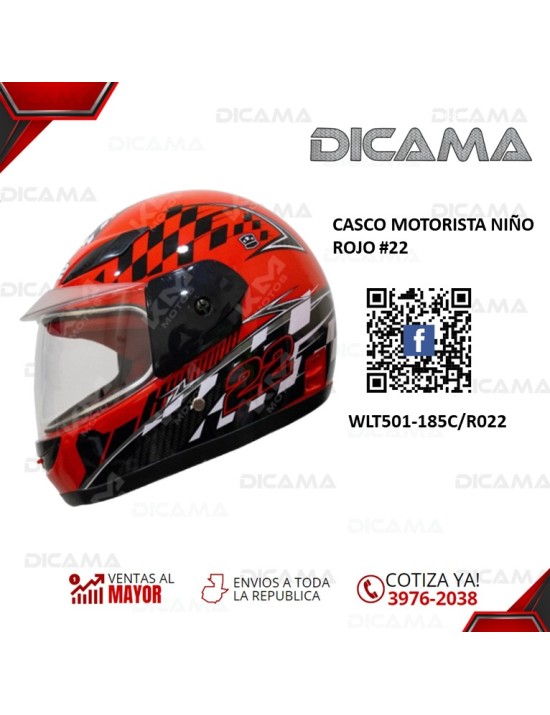 CASCO MOTORISTA NIÑO ROJO #22 CHINO WLT501-185C/R022