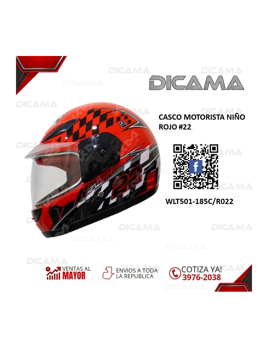 CASCO MOTORISTA NIÑO ROJO #22 CHINO WLT501-185C/R022