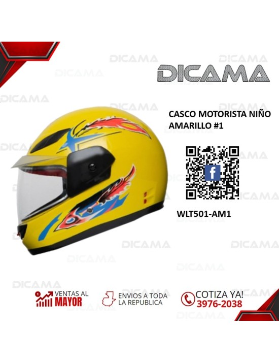 CASCO MOTORISTA NIÑO AMARILLO #1 CHINO WLT501-AM1