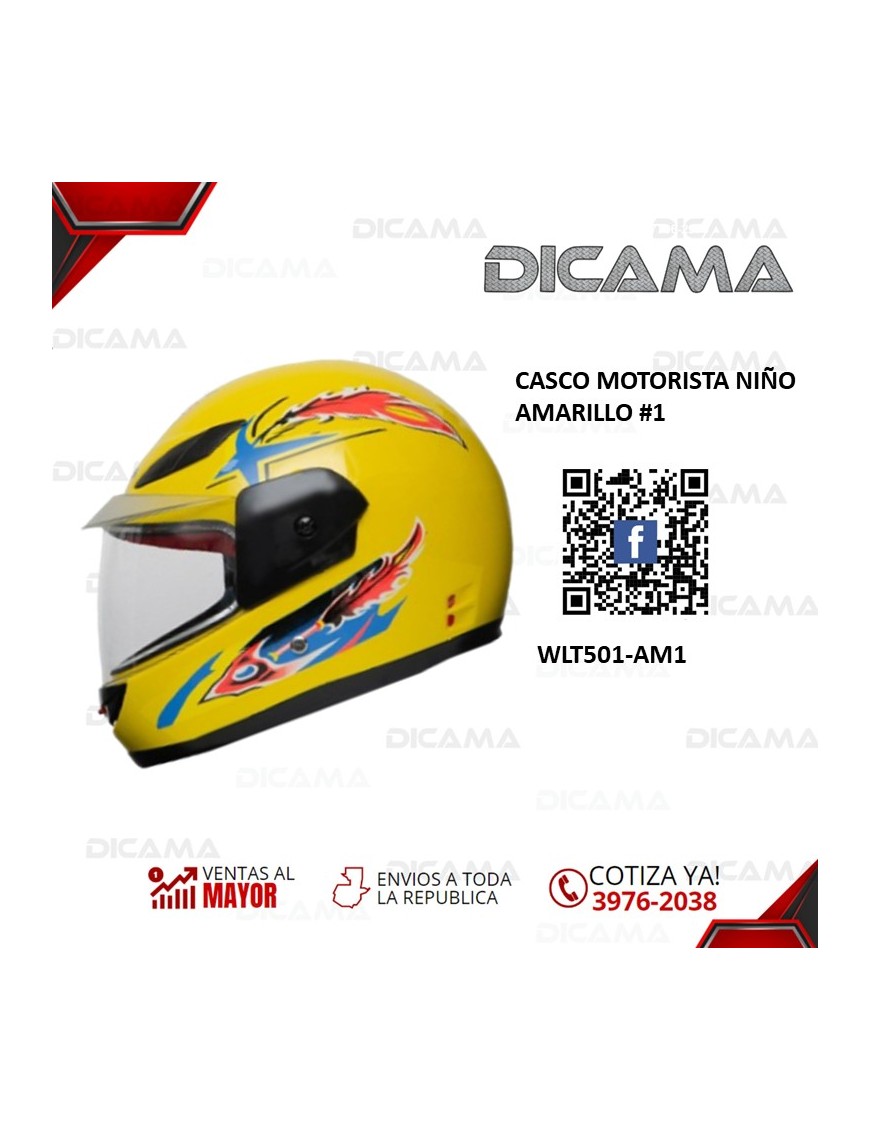 CASCO MOTORISTA NIÑO AMARILLO #1 CHINO WLT501-AM1