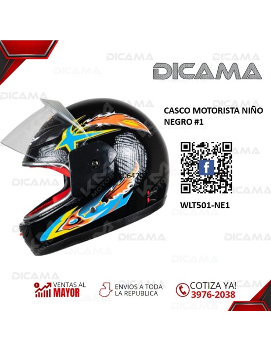 CASCO MOTORISTA NIÑO NEGRO #1 CHINO WLT501-NE1
