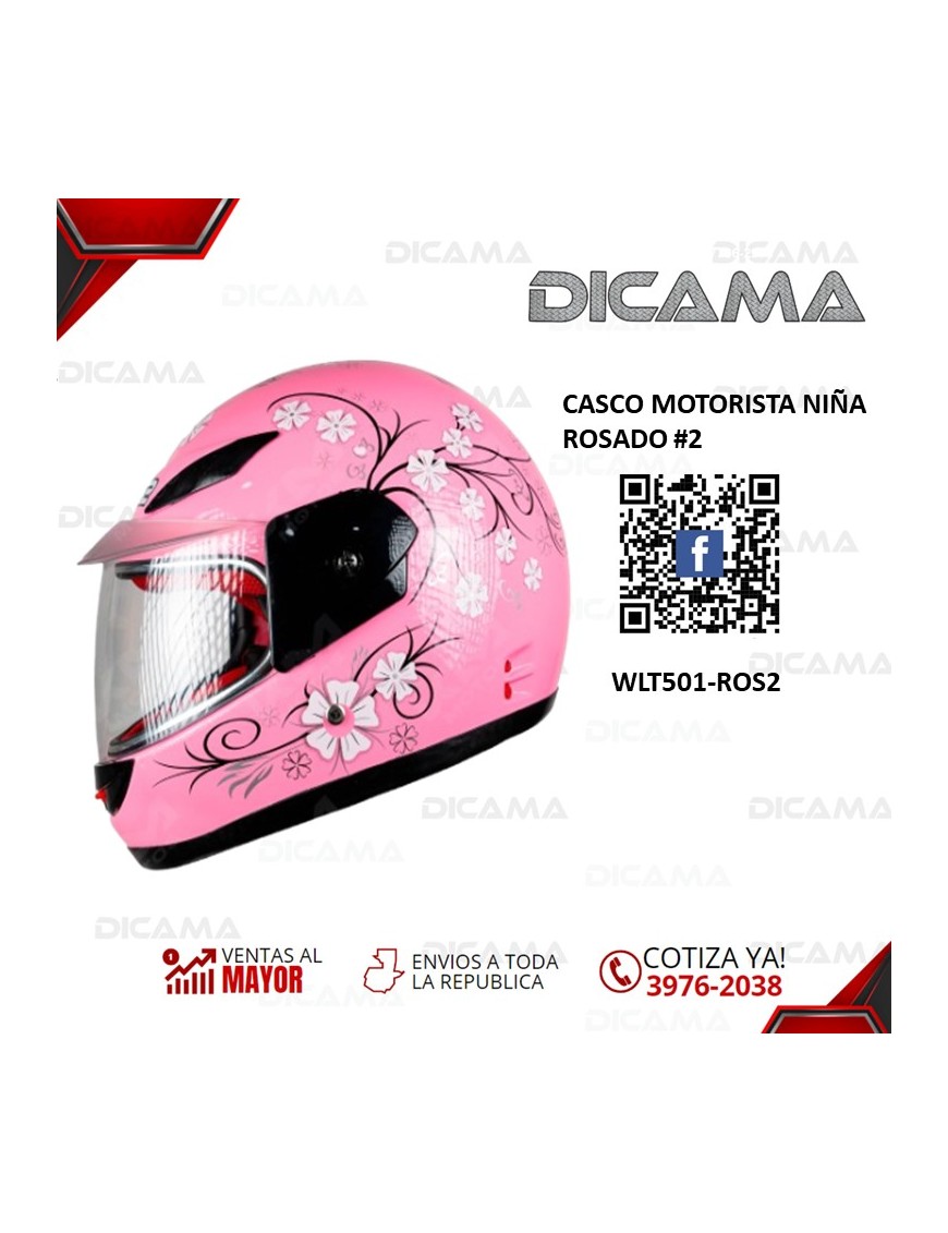 CASCO MOTORISTA NIÑA ROSADO #2 CHINO WLT501-ROS2