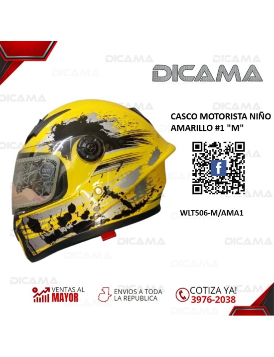 CASCO MOTORISTA NIÑO AMARILLO #1 M CHINO WLT506-M/AMA1