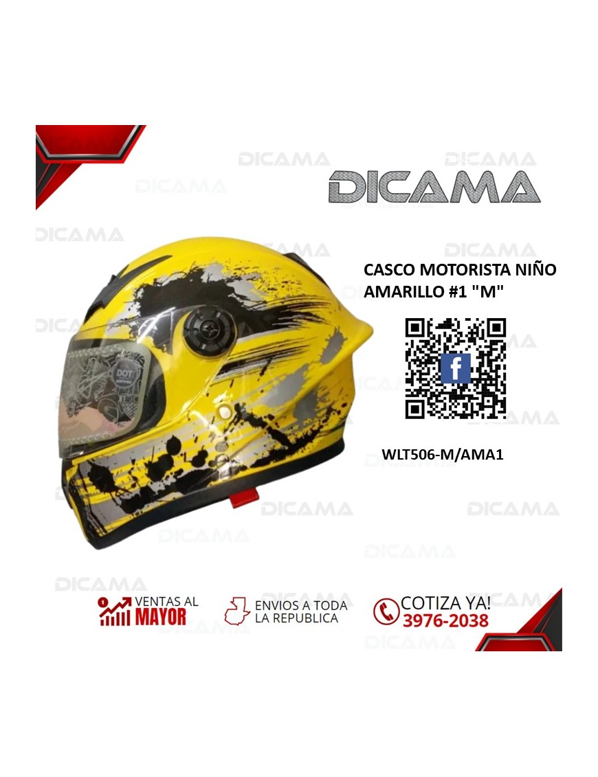 CASCO MOTORISTA NIÑO AMARILLO #1 M CHINO WLT506-M/AMA1