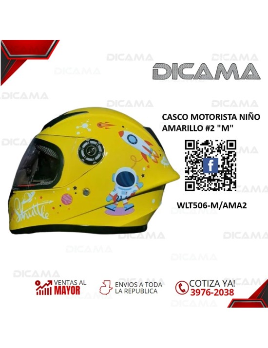 CASCO MOTORISTA NIÑO AMARILLO #2 M CHINO WLT506-M/AMA2