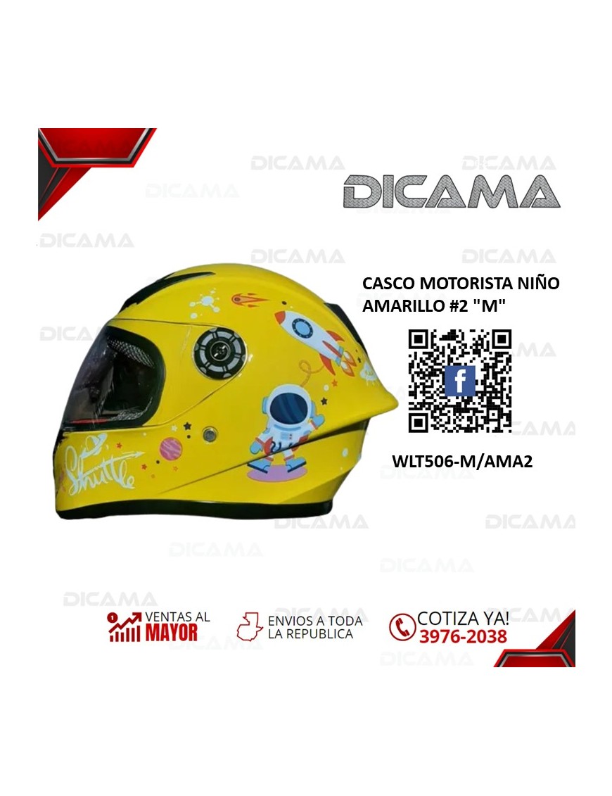 CASCO MOTORISTA NIÑO AMARILLO #2 M CHINO WLT506-M/AMA2