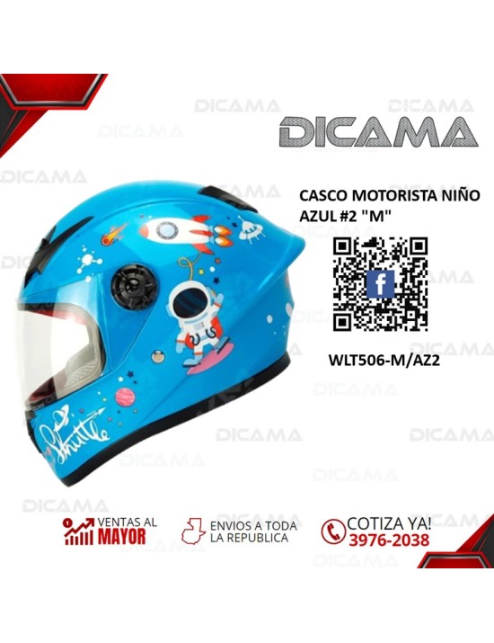 CASCO MOTORISTA NIÑO AZUL #2 M CHINO WLT506-M/AZ2