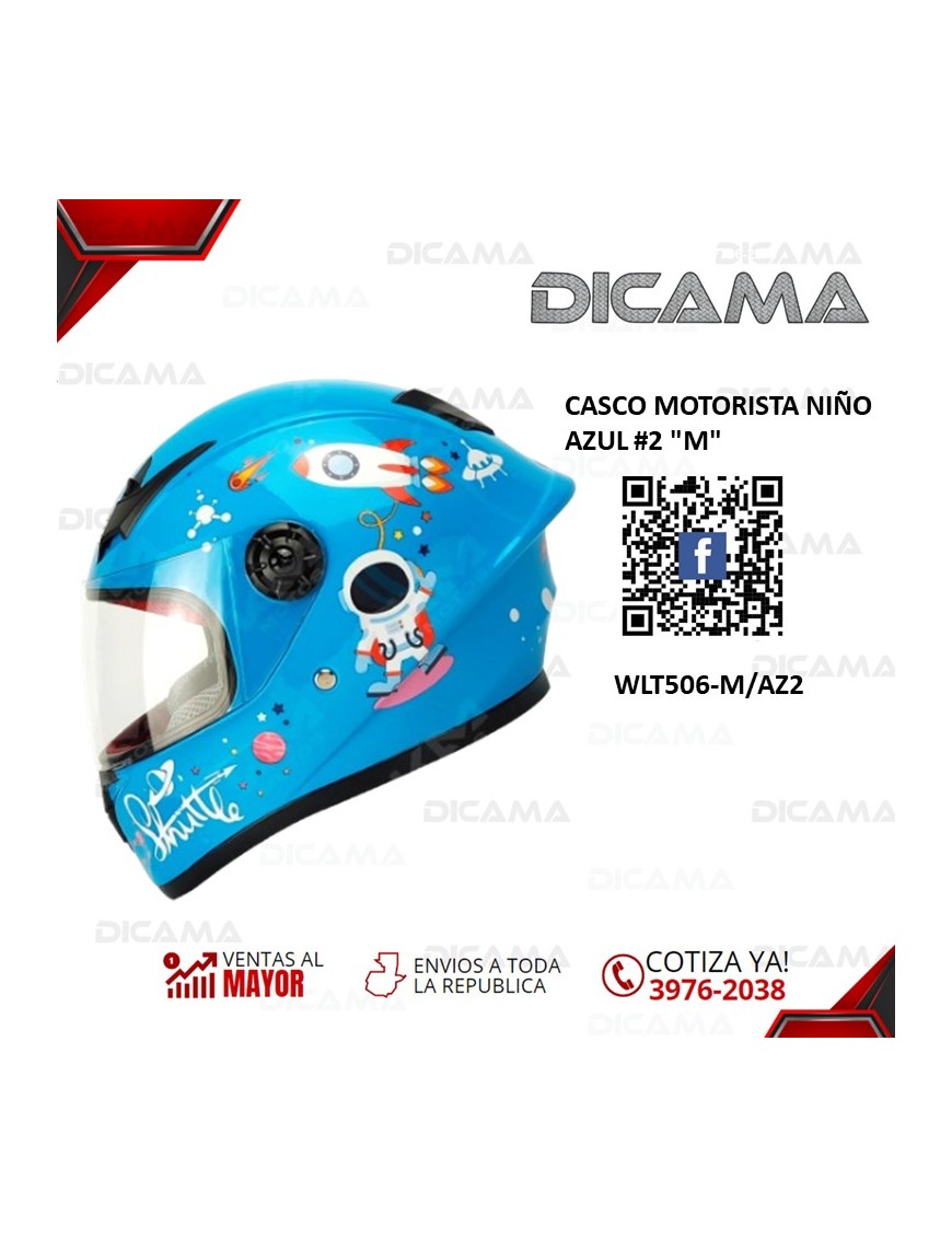 CASCO MOTORISTA NIÑO AZUL #2 M CHINO WLT506-M/AZ2