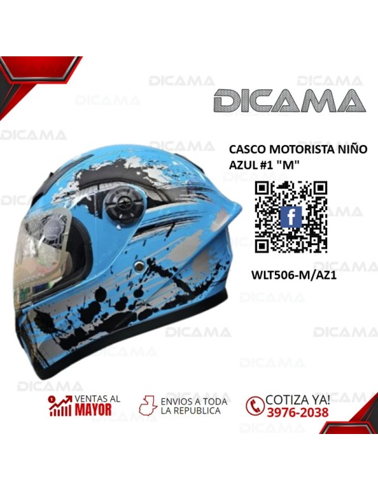 CASCO MOTORISTA NIÑO AZUL #1 M CHINO WLT506-M/AZ1