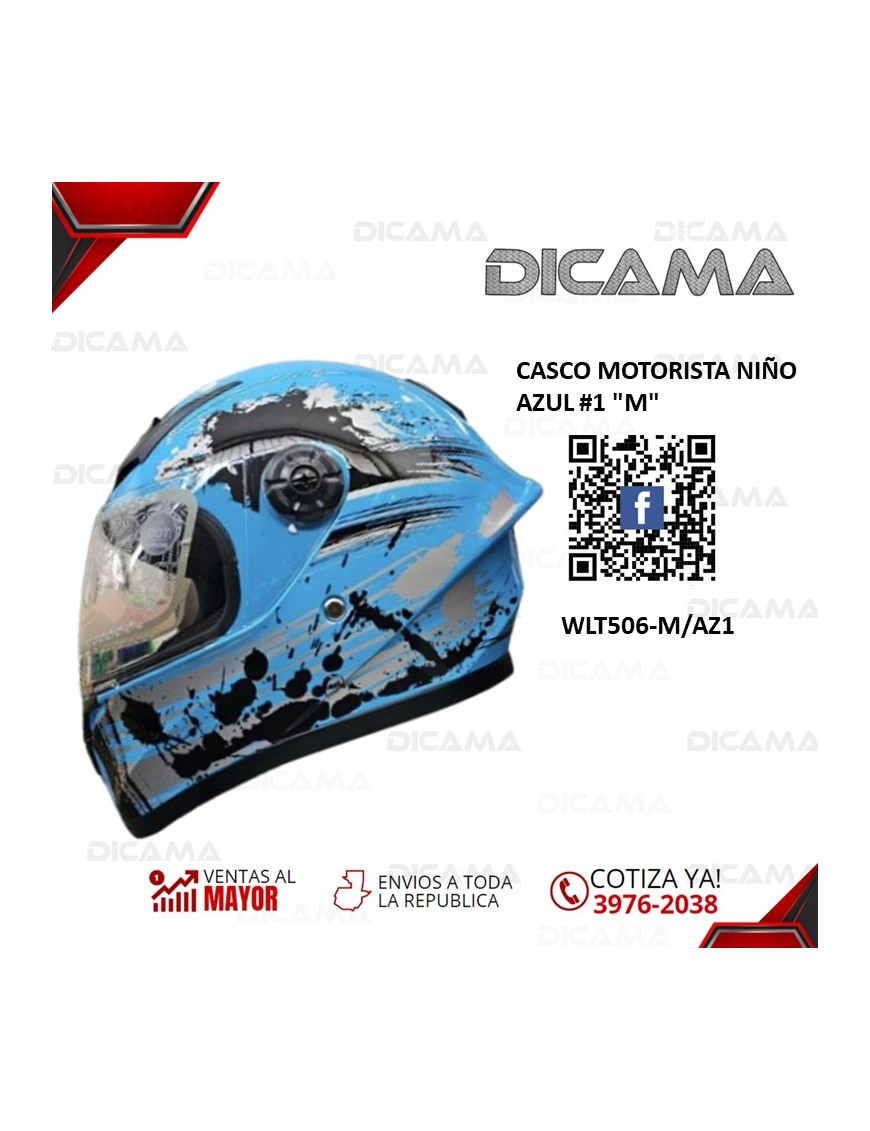 CASCO MOTORISTA NIÑO AZUL #1 M CHINO WLT506-M/AZ1