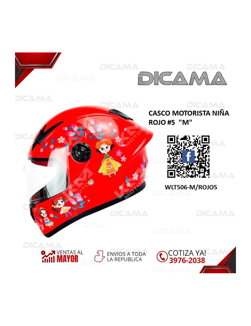 CASCO MOTORISTA NIÑO ROJO #5  M CHINO WLT506-M/ROJO5