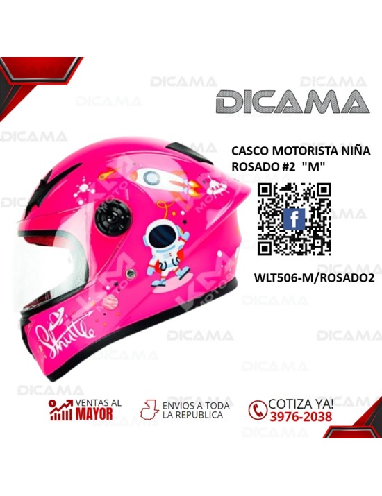 CASCO MOTORISTA NIÑA ROSADO #2  M CHINO WLT506-M/ROSADO2