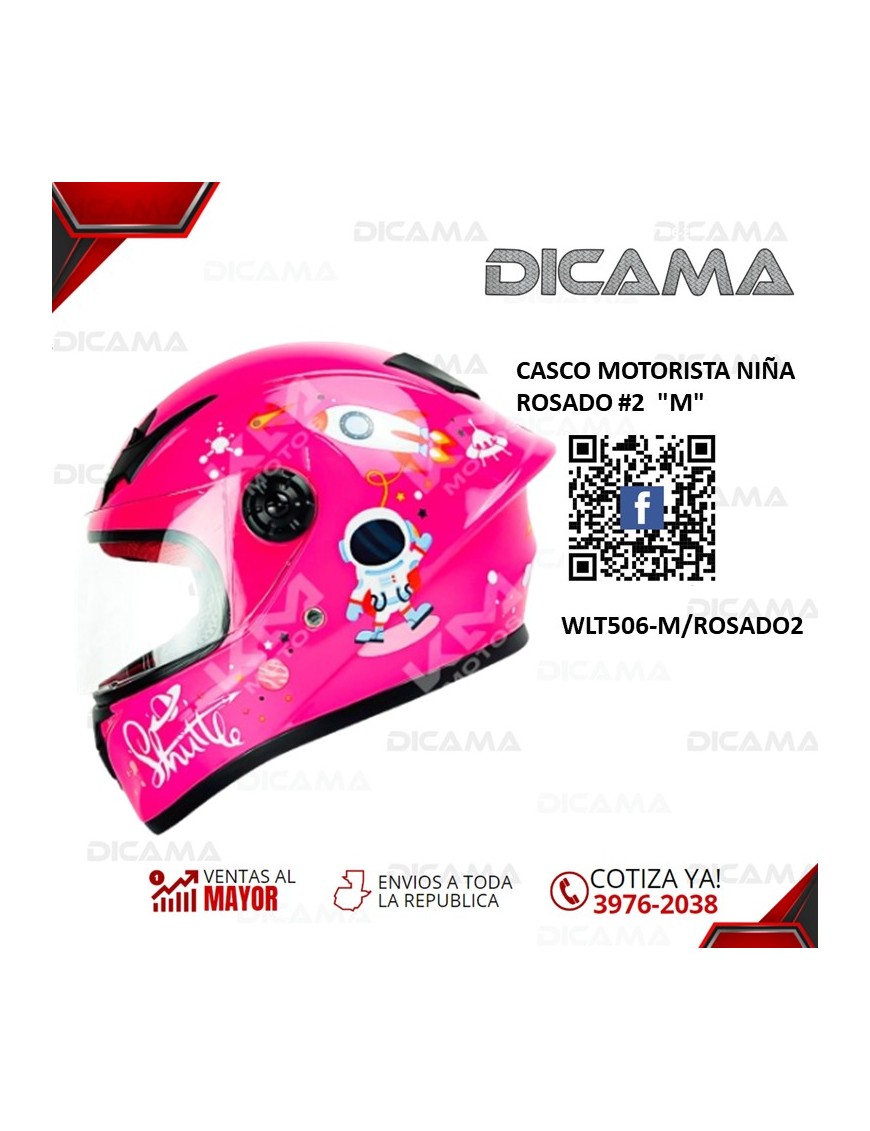 CASCO MOTORISTA NIÑA ROSADO #2  M CHINO WLT506-M/ROSADO2