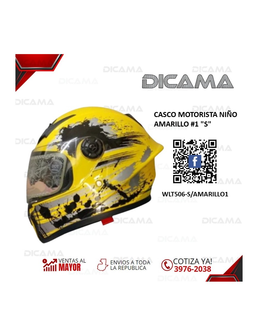 CASCO MOTORISTA NIÑO AMARILLO #1 S CHINO WLT506-S/AMARILLO1