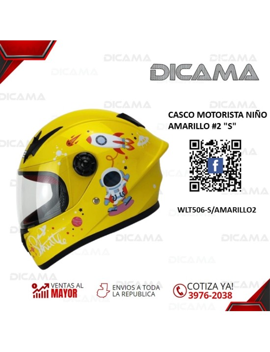CASCO MOTORISTA NIÑO AMARILLO #2 S CHINO WLT506-S/AMARILLO2