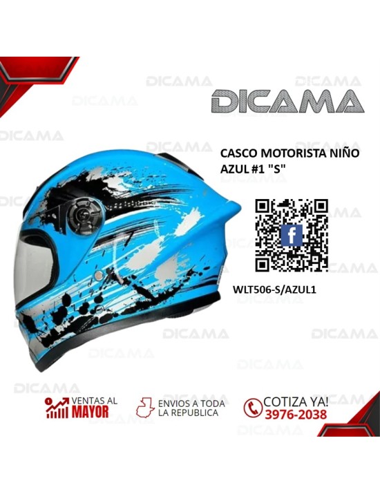 CASCO MOTORISTA NIÑO AZUL #1 S CHINO WLT506-S/AZUL1