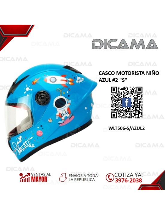 CASCO MOTORISTA NIÑO AZUL #2 S CHINO WLT506-S/AZUL2