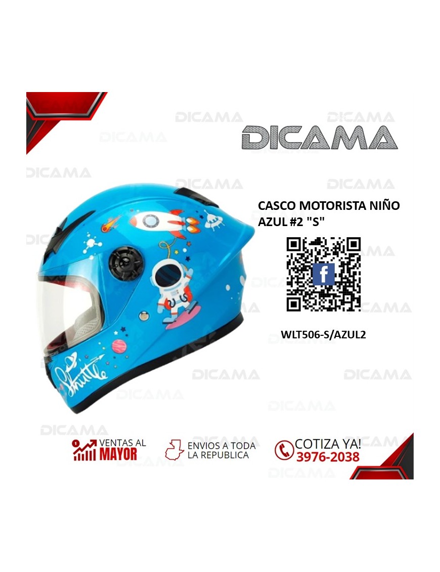 CASCO MOTORISTA NIÑO AZUL #2 S CHINO WLT506-S/AZUL2