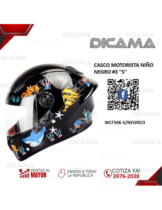 CASCO MOTORISTA NIÑO NEGRO #3 S CHINO WLT506-S/NEGRO3