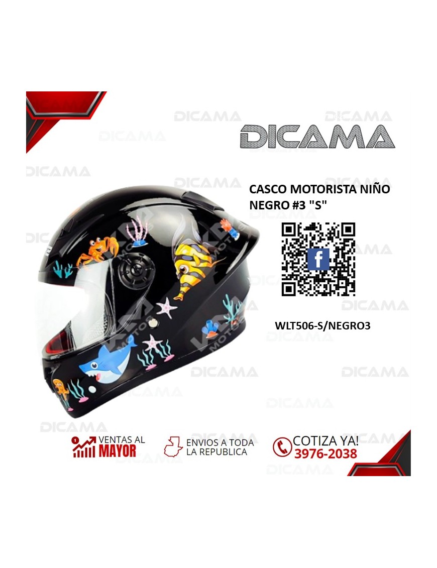 CASCO MOTORISTA NIÑO NEGRO #3 S CHINO WLT506-S/NEGRO3