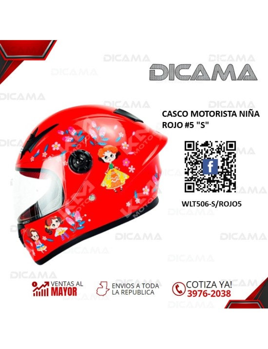 CASCO MOTORISTA NIÑO ROJO #5 S CHINO WLT506-S/ROJO5