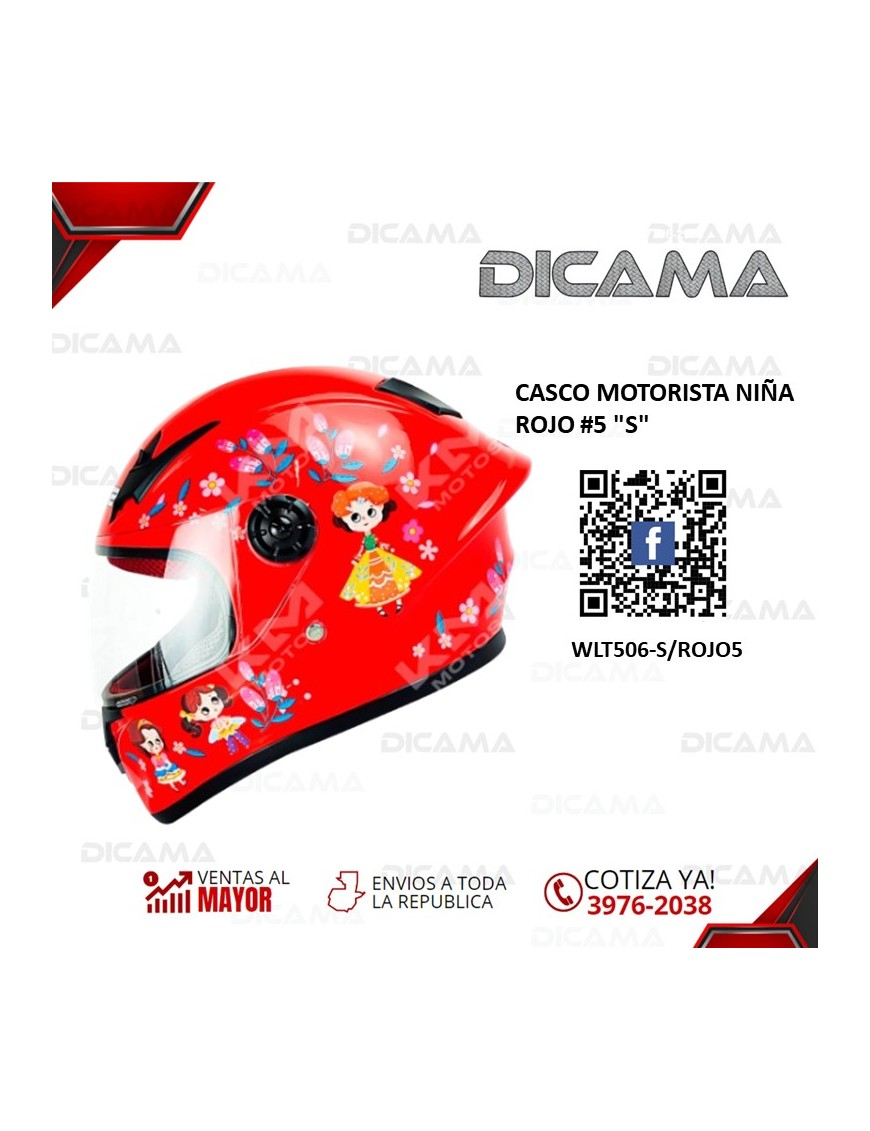CASCO MOTORISTA NIÑO ROJO #5 S CHINO WLT506-S/ROJO5
