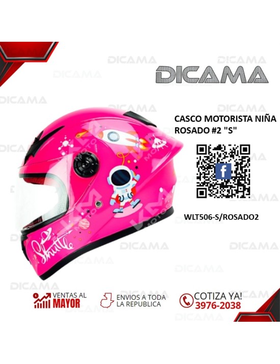 CASCO MOTORISTA NIÑA ROSADO #2 S CHINO WLT506-S/ROSADO2