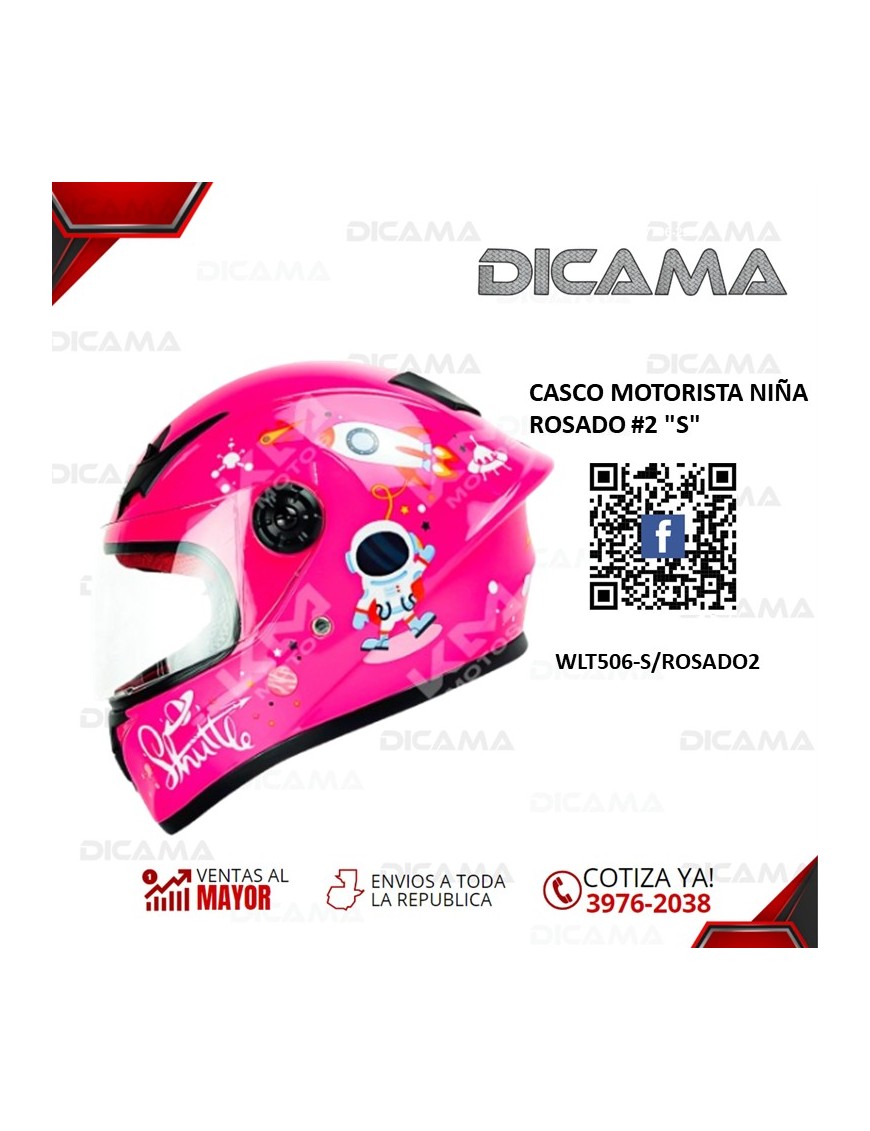 CASCO MOTORISTA NIÑA ROSADO #2 S CHINO WLT506-S/ROSADO2