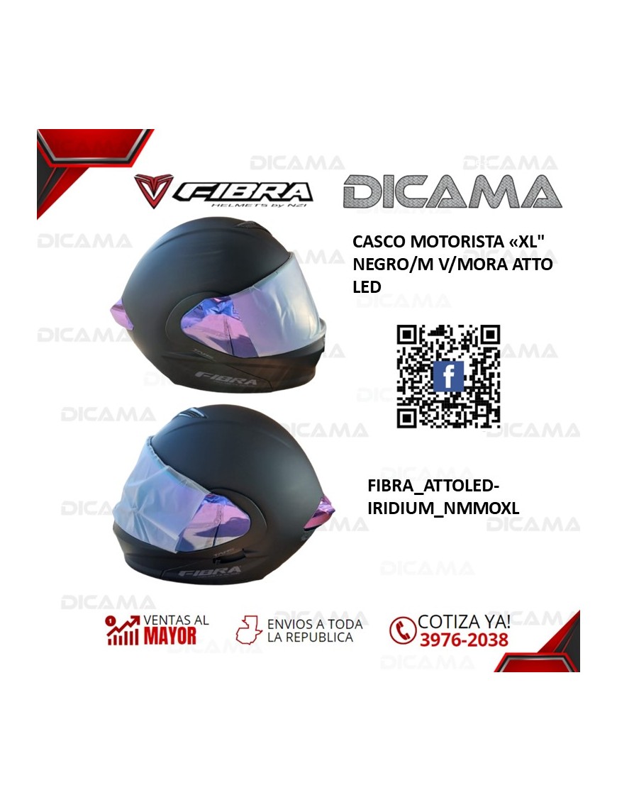 CASCO MOTORISTA XL NEGRO/M V/MORA ATTO LED FIBRA FIBRA_ATTOLED-IRIDIUM_NMMOXL