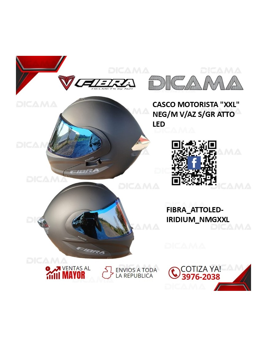 CASCO MOTORISTA XXL NEG/M V/AZ S/GR ATTO LED FIBRA FIBRA_ATTOLED-IRIDIUM_NMGXXL