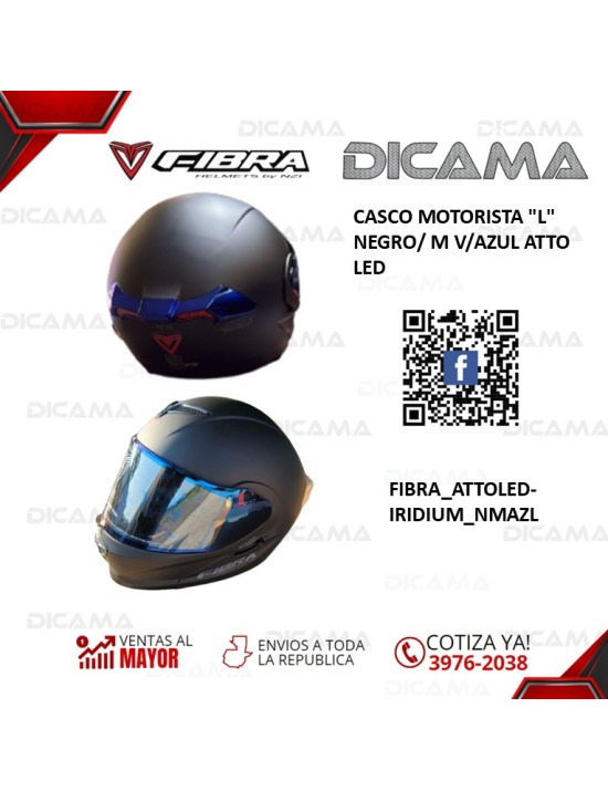 CASCO MOTORISTA L NEGRO/ M V/AZUL ATTO LED FIBRA FIBRA_ATTOLED-IRIDIUM_NMAZL