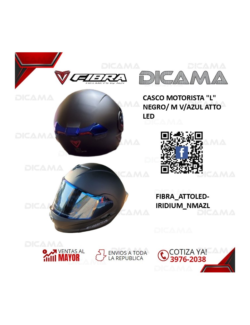 CASCO MOTORISTA L NEGRO/ M V/AZUL ATTO LED FIBRA FIBRA_ATTOLED-IRIDIUM_NMAZL
