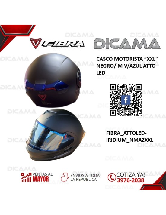 CASCO MOTORISTA XXL NEGRO/ M V/AZUL ATTO LED FIBRA FIBRA_ATTOLED-IRIDIUM_NMAZXXL
