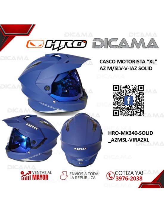 CASCO MOTORISTA XL AZ M/SLV-V-IAZ SOLID HRO HRO-MX340-SOLID_AZMSL-VIRAZXL