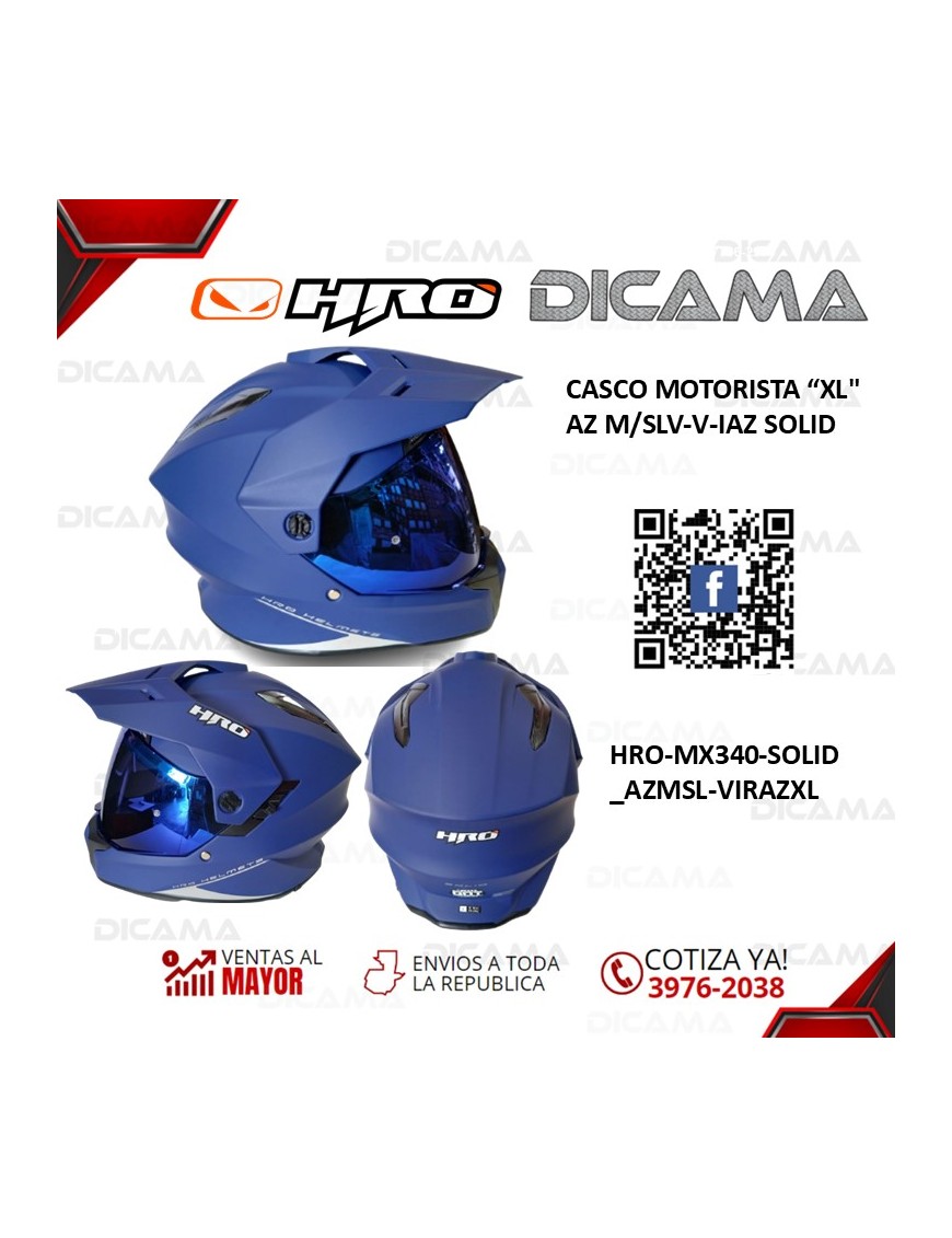 CASCO MOTORISTA XL AZ M/SLV-V-IAZ SOLID HRO HRO-MX340-SOLID_AZMSL-VIRAZXL