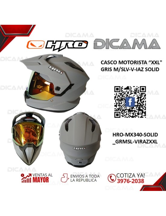 CASCO MOTORISTA XXL GRIS M/SLV-V-IAZ SOLID HRO HRO-MX340-SOLID_GRMSL-VIRAZXXL