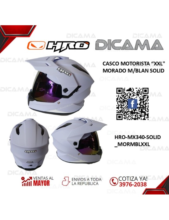 CASCO MOTORISTA XXL MORADO M/BLAN SOLID HRO HRO-MX340-SOLID_MORMBLXXL