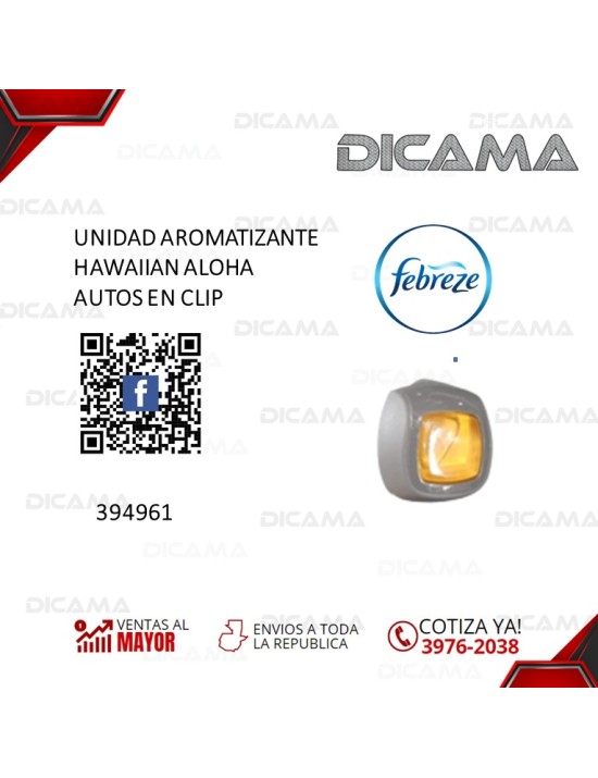 AROMATIZANTE AUTOS EN CLIP HAWAIIAN ALOHA FEBREZE 394961/HAWAIIAN ALOHA