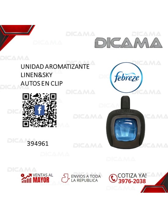 AROMATIZANTE AUTOS EN CLIP LINEN Y SKY FEBREZE 394961/LINENYSKY