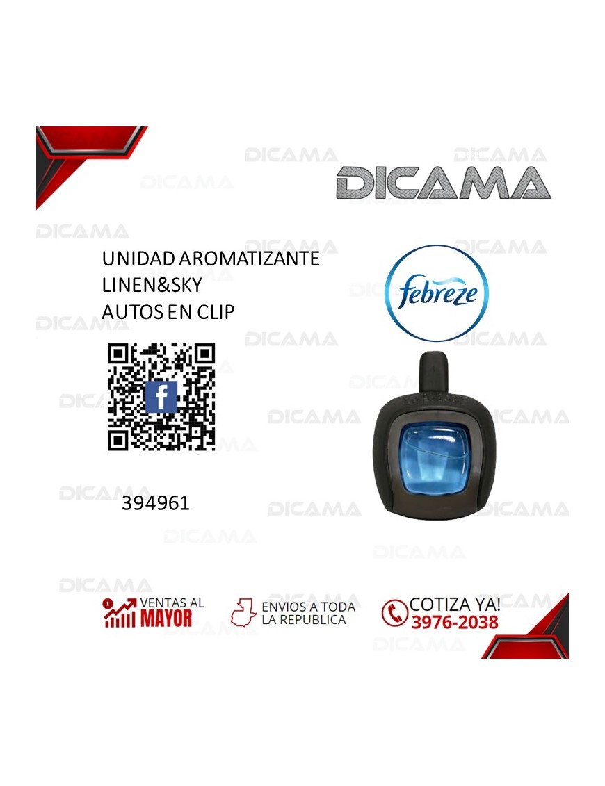AROMATIZANTE AUTOS EN CLIP LINEN Y SKY FEBREZE 394961/LINENYSKY